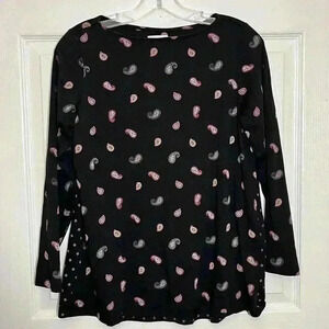 J.Jill Black Long Sleeve Paisley top | size medium